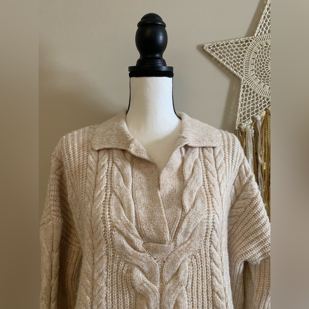 Time & Tru cable knit sweater with sailor collar size large EUC ME B59 - Picture 2 of 7